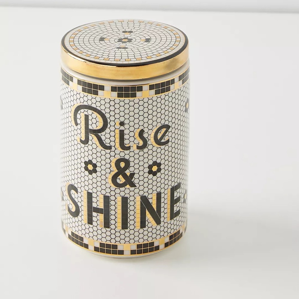 Anthropologie Bistro Tile Rise & Shine Canister - Picture 1 of 8